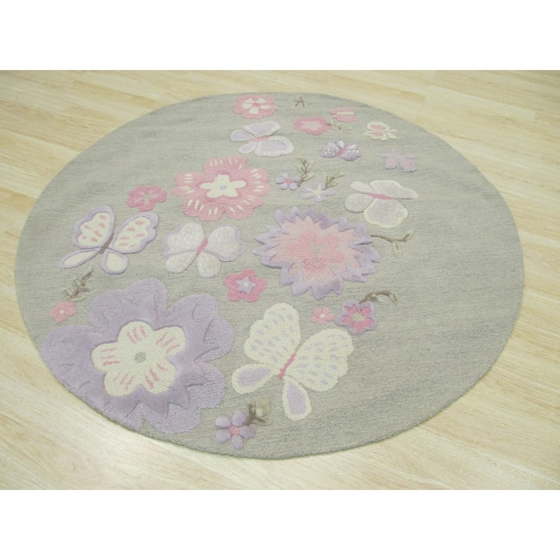 Hand-Tufted Wool Gray Transitional Animal Kid's Butterfly Rug - Whimsical Charm and Cozy Comfort