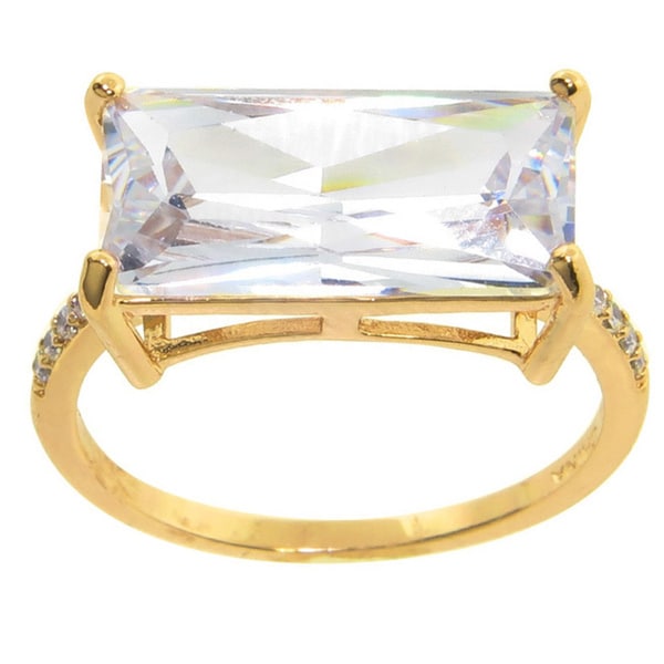 Eternally Haute 12ct TGW Pave Emerald-cut Cubic Zirconia Statement Ring - White