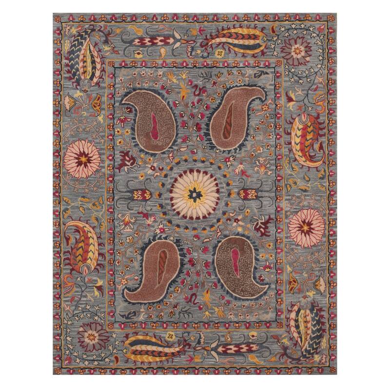 Hand-tufted Wool Blue Transitional Floral Paisley Aea Rug