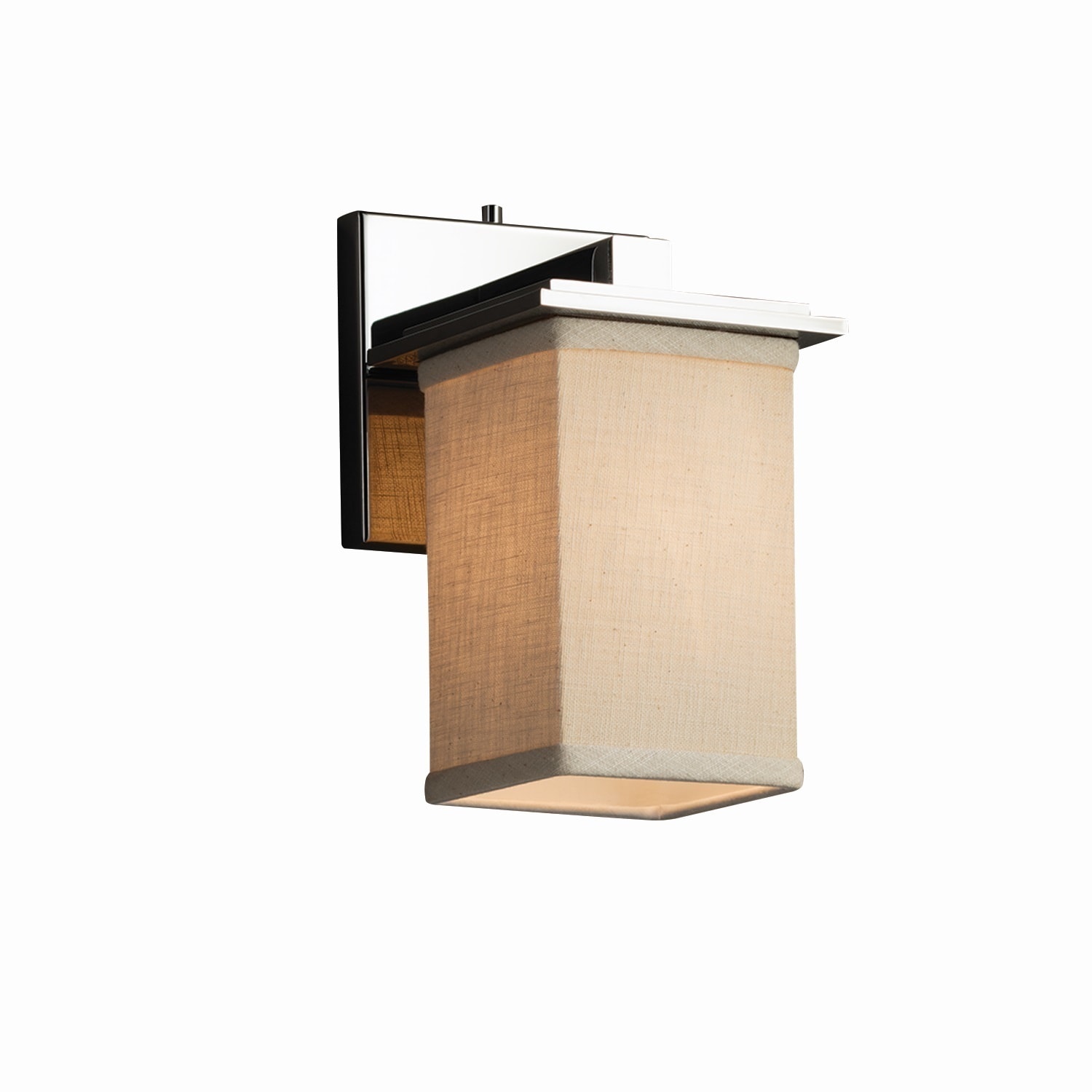 Justice Design Textile Montana 1-light Polished Chrome Wall Sconce, Cream Square - Flat Rim Shade