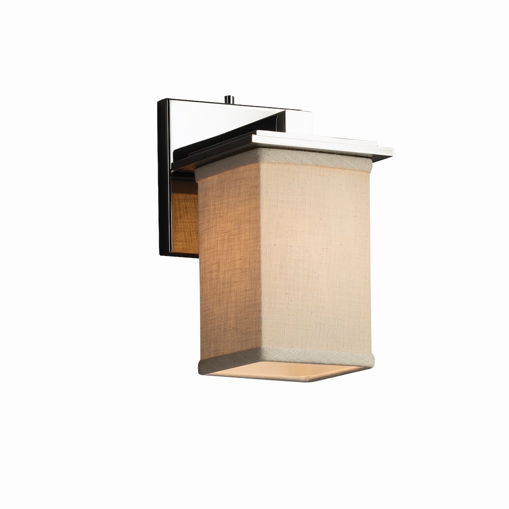 Justice Design Textile Montana 1-light Polished Chrome Wall Sconce, Cream Square - Flat Rim Shade