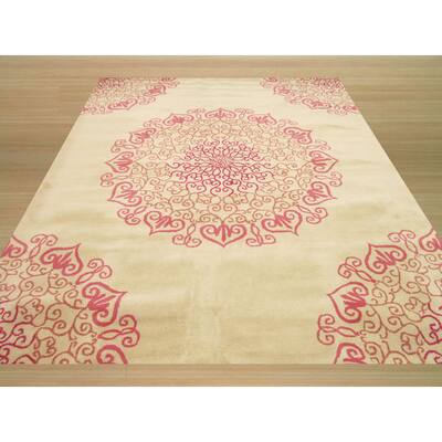 Hand-tufted Wool Ivory Transitional Floral Modern Naiin Rug (8'9 x 11'9) - 8'9" x 11'9"