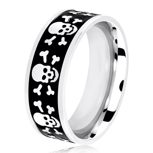 Shop Men's Two Tone Polished Stainless Steel Skull and Crossbones Flat ...