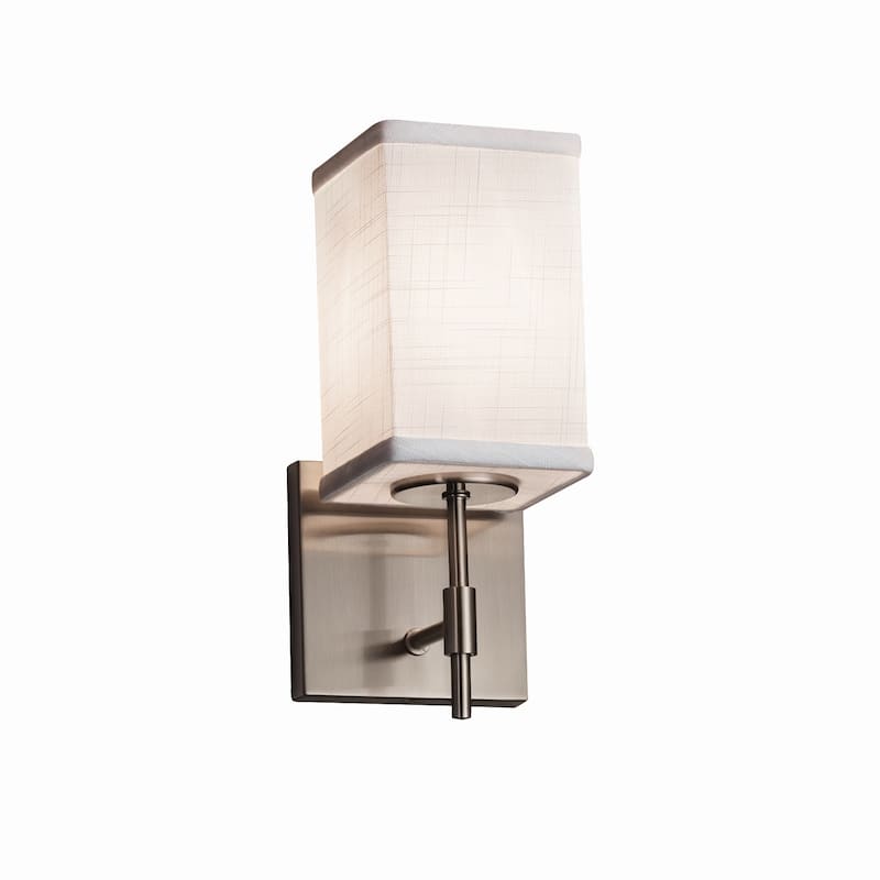 Justice Design Textile Union 1-light Brushed Nickel Wall Sconce, White Square - Flat Rim Shade