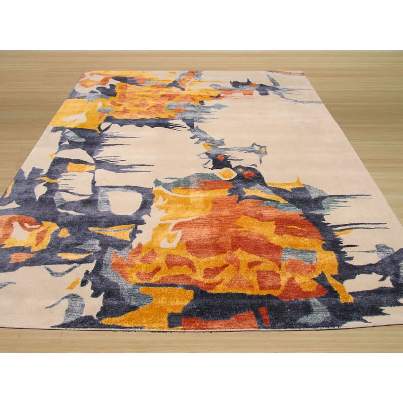 Hand-tufted Wool & Viscose Ivory Contemporary Abstract Bamboo Picaso Rug - 7'9" x 9'9"