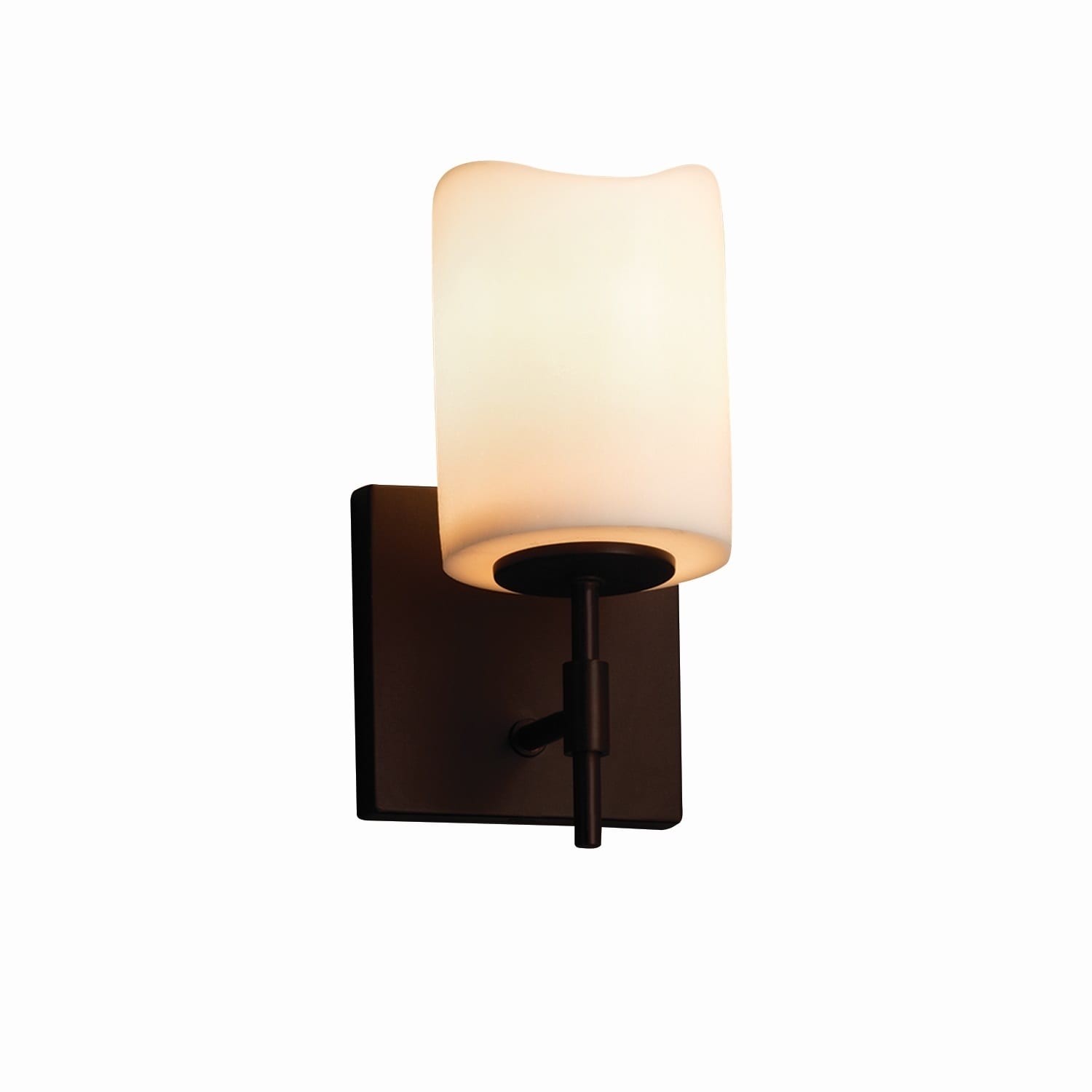 Justice Design CandleAria Union 1-light Dark Bronze Wall Sconce, Cream Cylinder - Melted Rim Shade