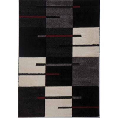 EFES Collection Black Red Grey Cream Modern Geometric Design Area Rug