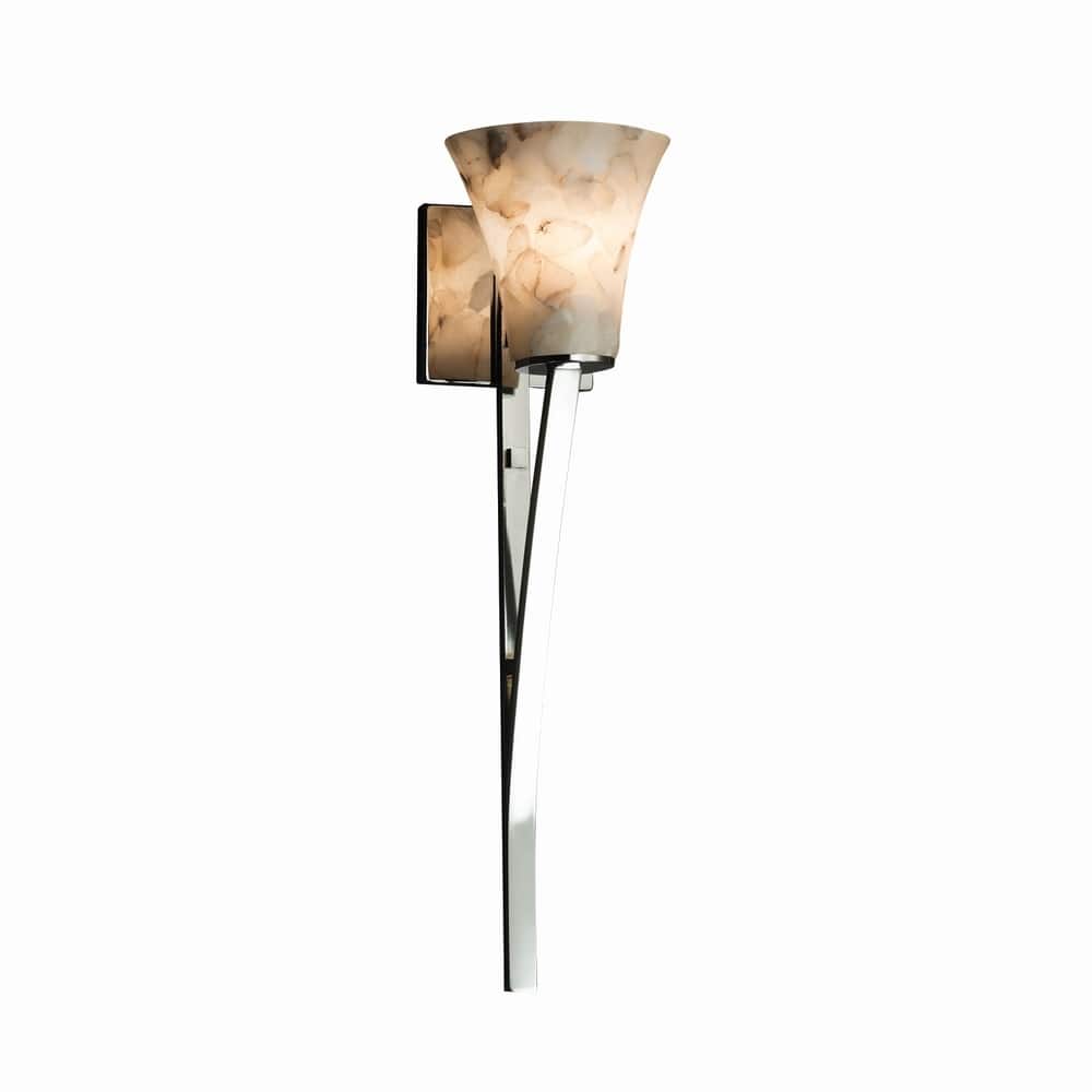 Justice Design Alabaster Rocks Sabre 1-light Polished Chrome Wall Sconce, Round Flared Shade