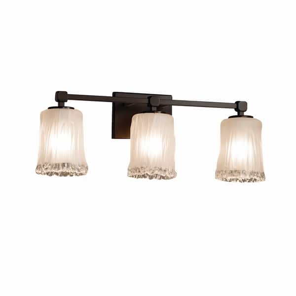 slide 1 of 1, Justice Design Veneto Luce Tetra 3-light Dark Bronze Bath Bar, White Frosted Cylinder - Rippled Rim Shade