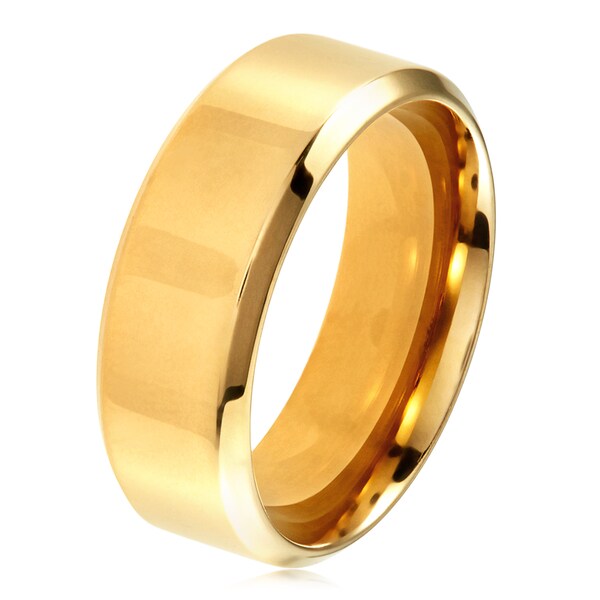 West Coast Jewelry Stainless Steel Gold Plated 8mm Wide Glossy Mirror Polished Wedding Band Ring