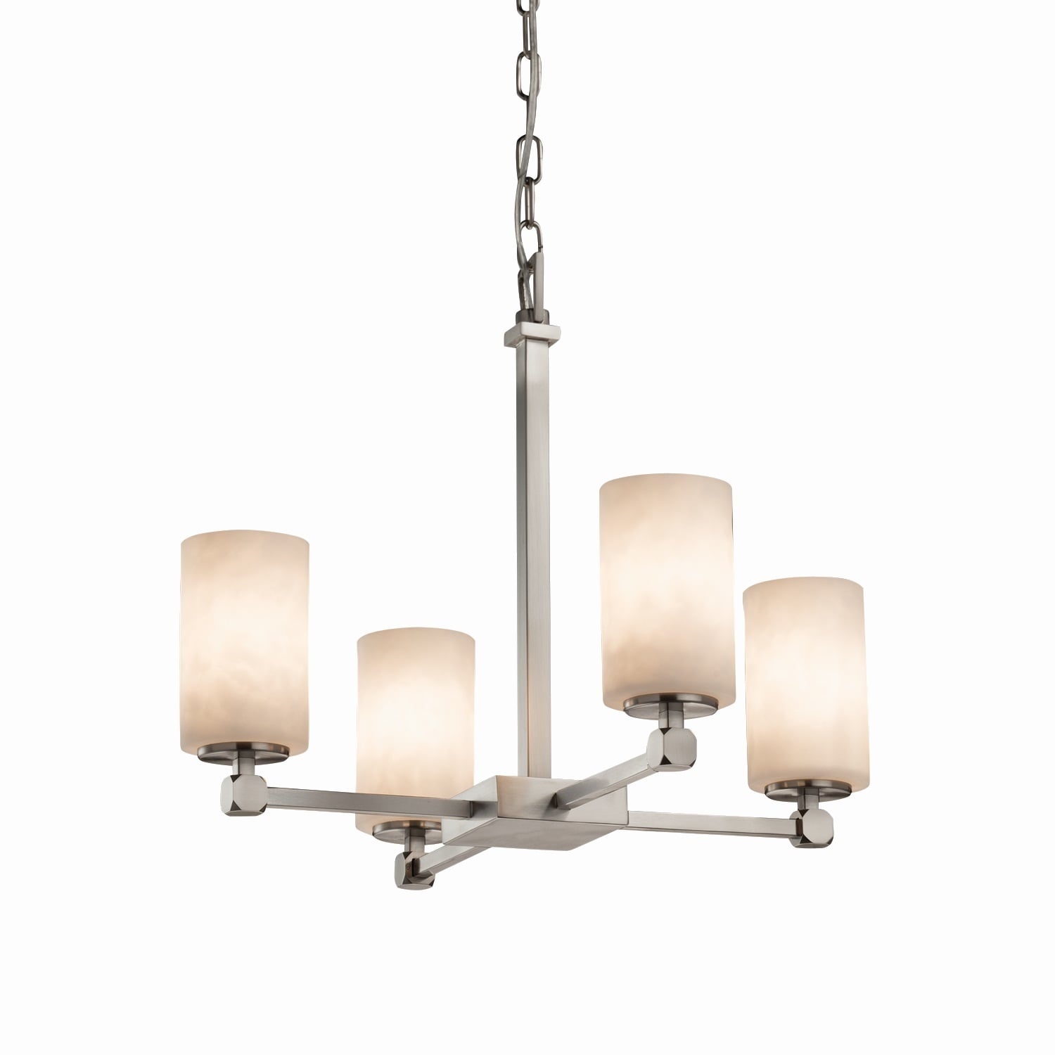 Justice Design Group Clouds Tetra 4-light Brushed Nickel Chandelier, Clouds Cylinder - Flat Rim Shade (Brushed Nickel, Clouds) - Chandeliers For Bedrooms by Overstock.com