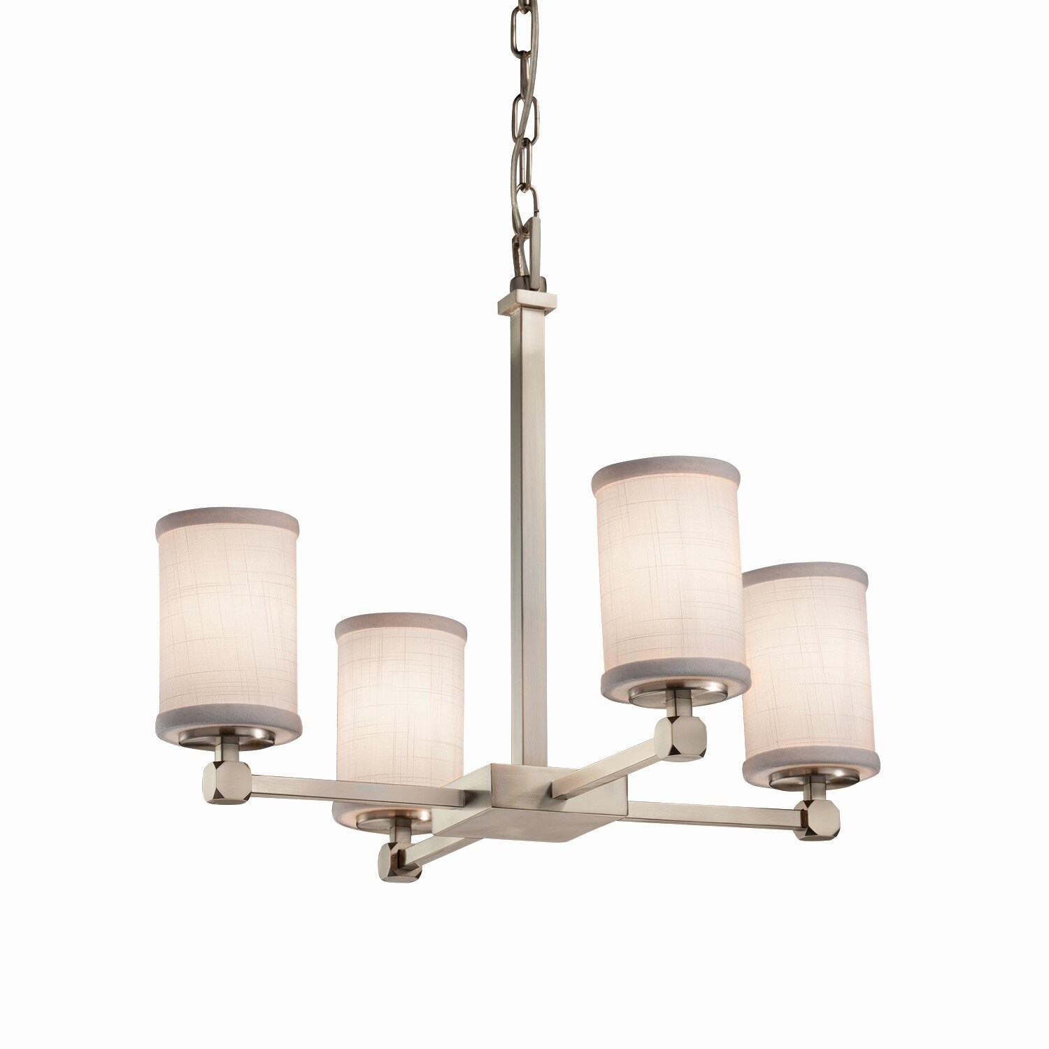 Justice Design Group Textile Tetra 4-light Brushed Nickel Chandelier, White Cylinder - Flat Rim Shade (Brushed Nickel, White) - Chandeliers For Bedrooms by Overstock.com
