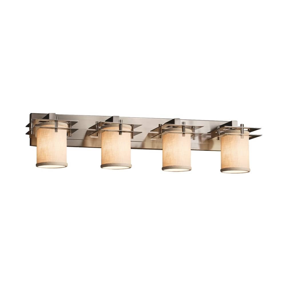 Justice Design Textile Metropolis 4-light Brushed Nickel Bath Bar, Cream Square - Flat Rim Shade