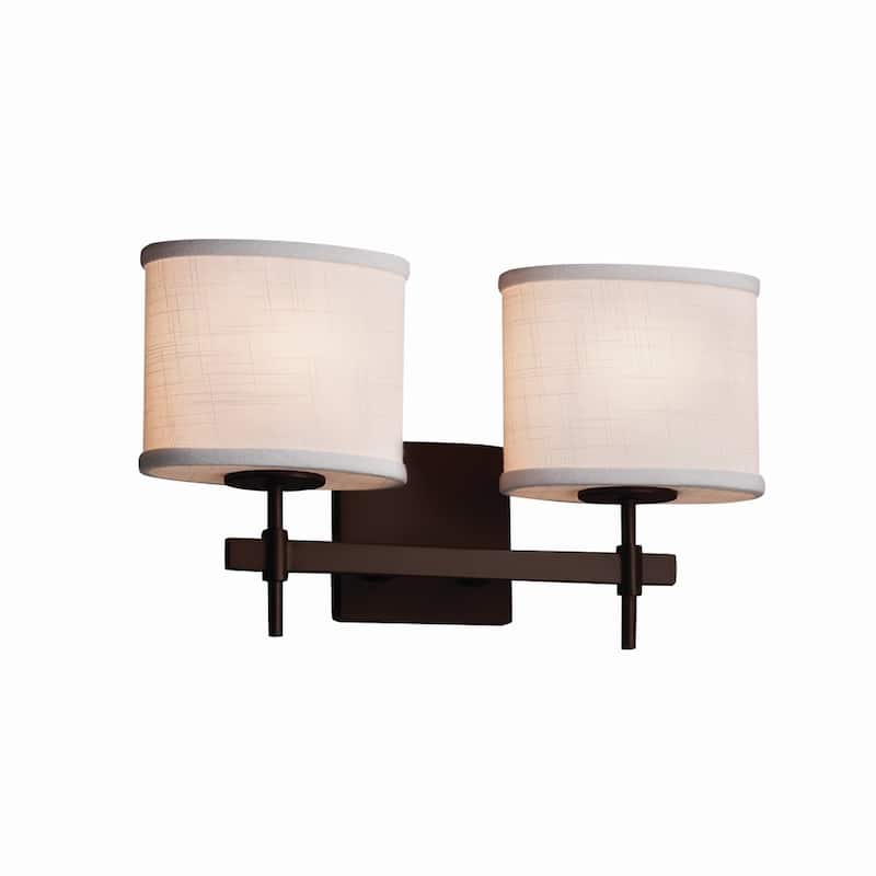 Justice Design Textile Union 2-light Dark Bronze Bath Bar, White Oval Shade