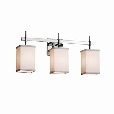 Justice Design Textile Union 3-light Polished Chrome Bath Bar, White Square - Flat Rim Shade