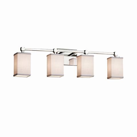 Justice Design Textile Tetra 4-light Polished Chrome Bath Bar, White Square - Flat Rim Shade