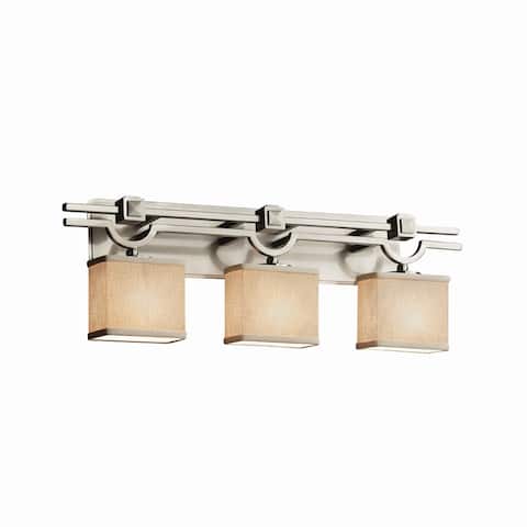 Justice Design Textile Argyle 3-light Brushed Nickel Bath Bar, Cream Rectangle Shade