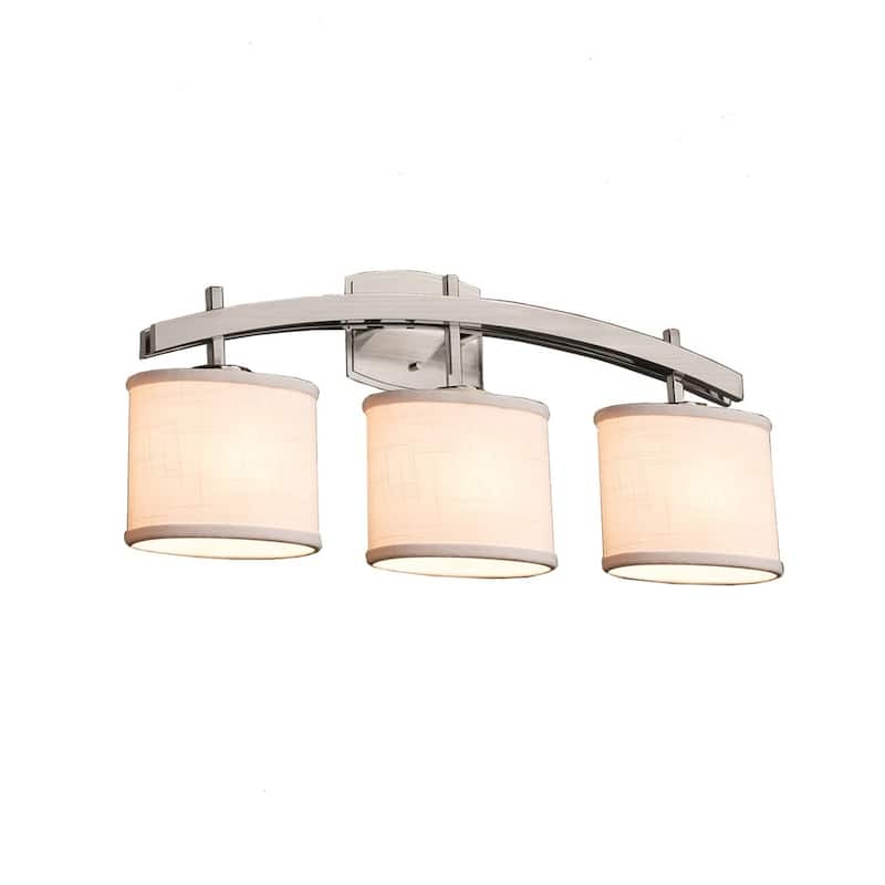 Justice Design Textile Archway 3-light Brushed Nickel Bath Bar, Cream Oval Shade
