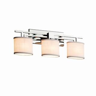 Justice Design Textile Aero 3-light Polished Chrome Bath Bar, White Oval Shade
