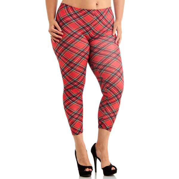 Plus Size Red Plaid Ankle Length Leggings