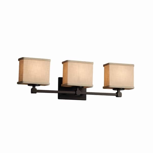 slide 1 of 1, Justice Design Textile Tetra 3-light Dark Bronze Bath Bar, Cream Rectangle Shade