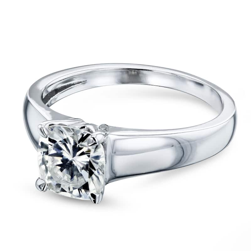 Annello by Kobelli 14k White Gold 1 1/10 Carat Cushion Moissanite Classic 4-Prong Wide Solitaire Ring (GH/VS)