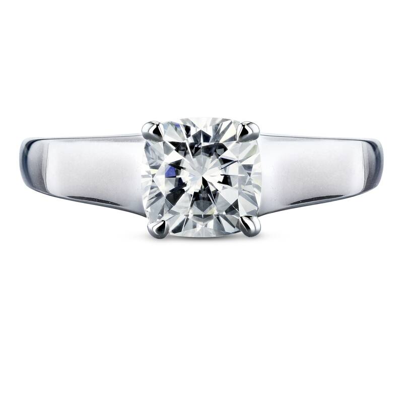 Annello by Kobelli 14k White Gold 1 1/10 Carat Cushion Moissanite Classic 4-Prong Wide Solitaire Ring (GH/VS)
