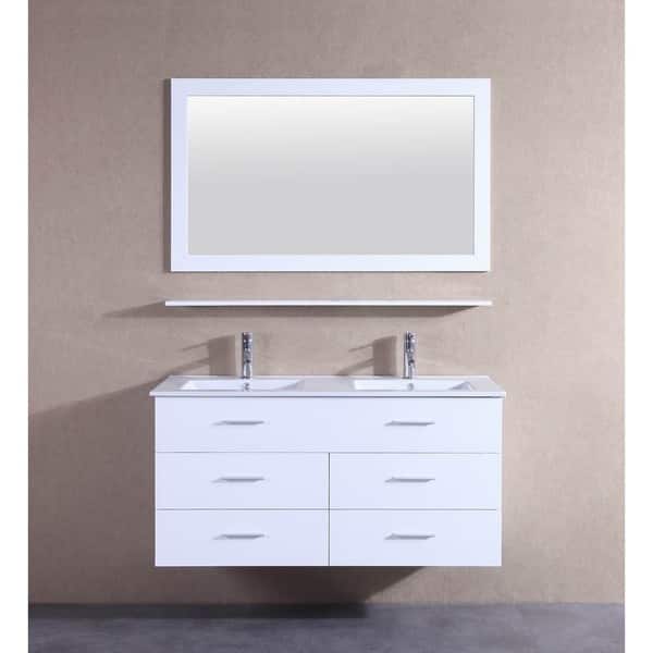 Shop Belvedere 48 Inch Contemporary White Wall Floating Bathroom Double Vanity Overstock 11690211