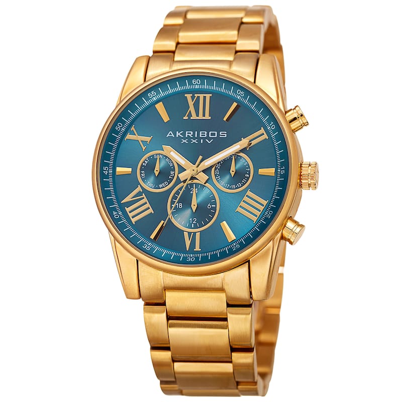 Akribos XXIV Women's Swiss Quartz Multifunction Turquoise Gold-tone Stainless Steel Bracelet Watch - Gold