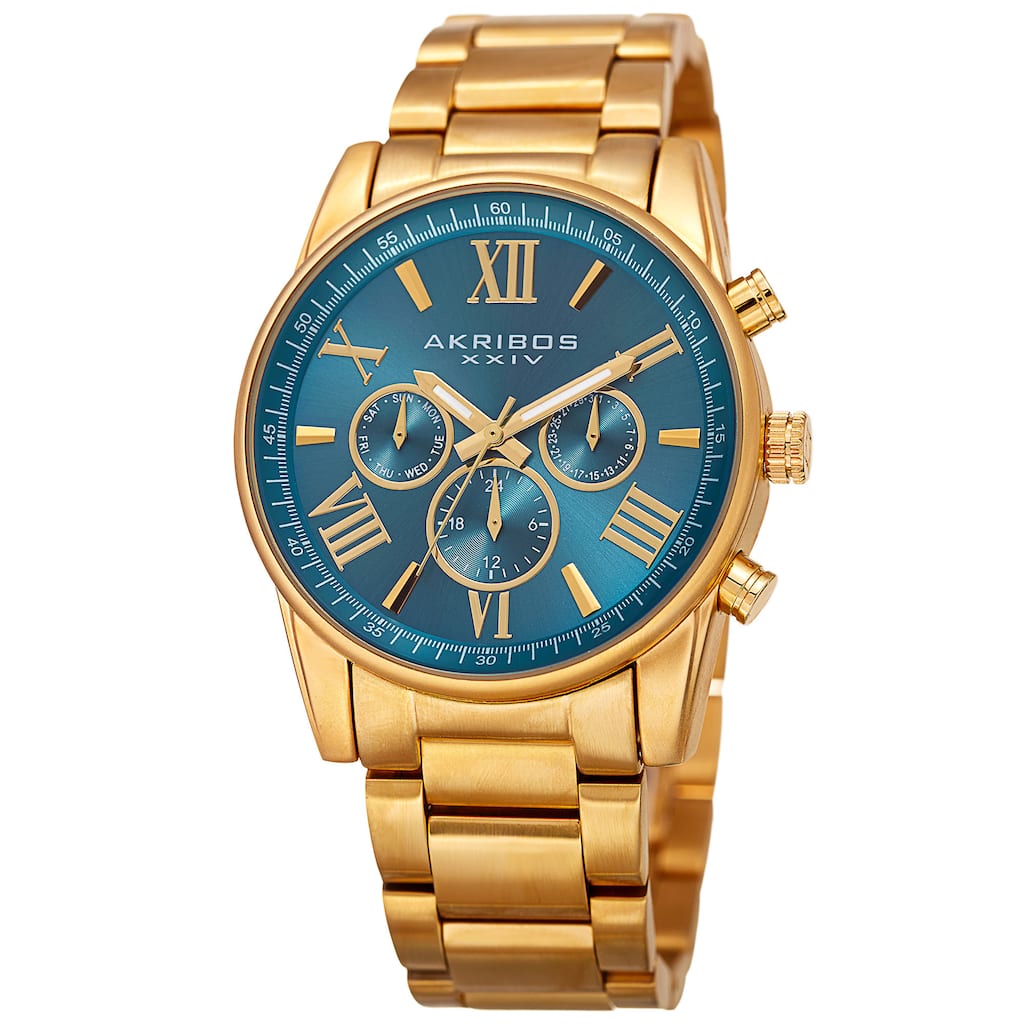 Akribos XXIV Women's Swiss Quartz Multifunction Turquoise Gold-tone Stainless Steel Bracelet Watch - Gold