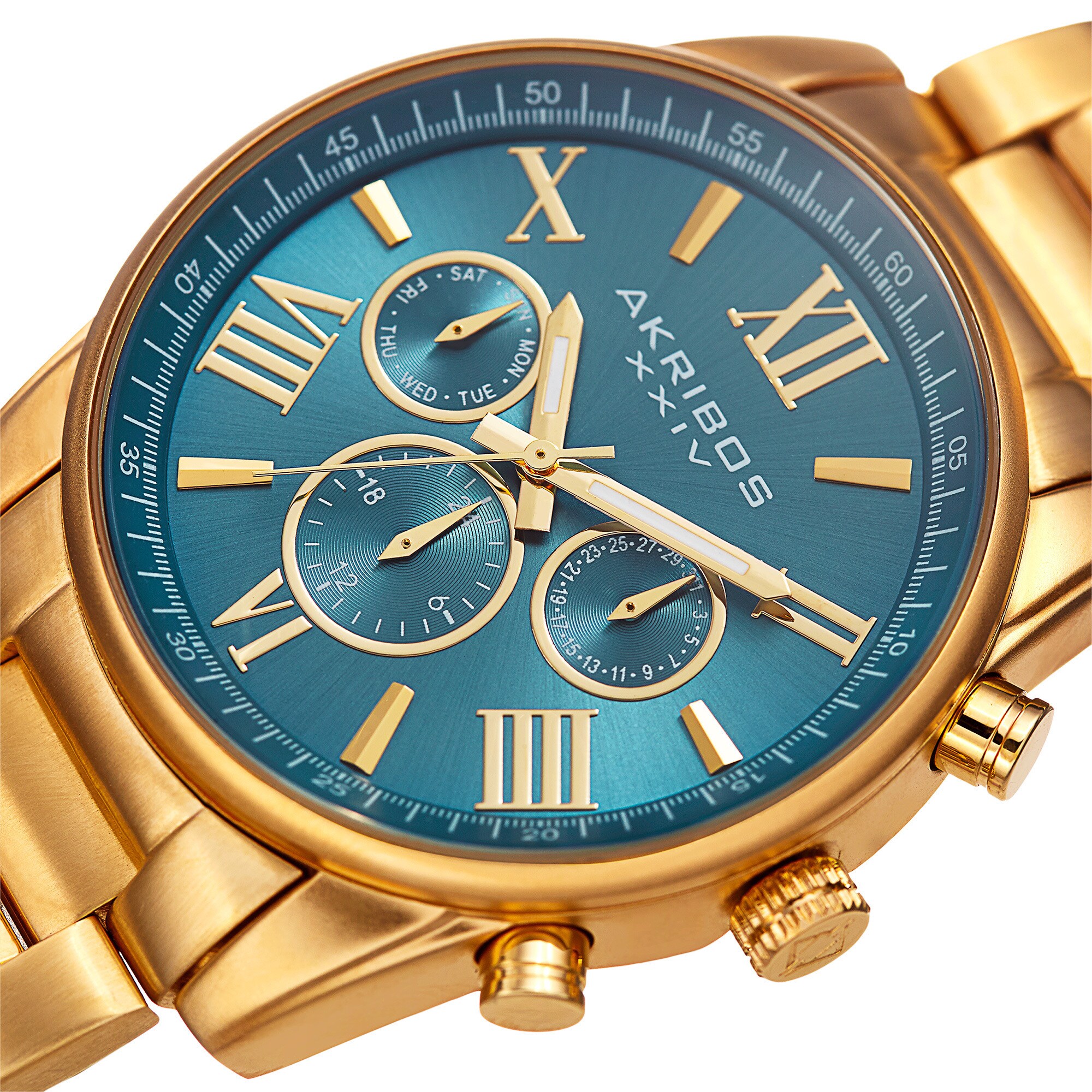 Akribos XXIV Women's Swiss Quartz Multifunction Turquoise Gold-tone  Stainless Steel Bracelet Watch - Gold