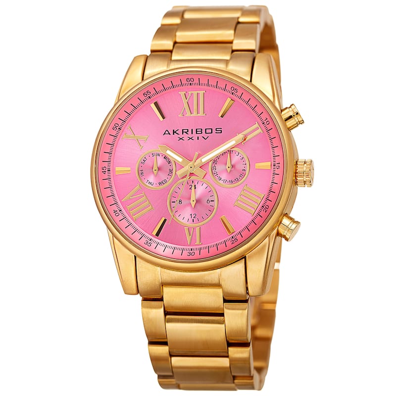 Akribos XXIV Women's Swiss Quartz Multifunction Pink Gold-tone Stainless Steel Bracelet Watch