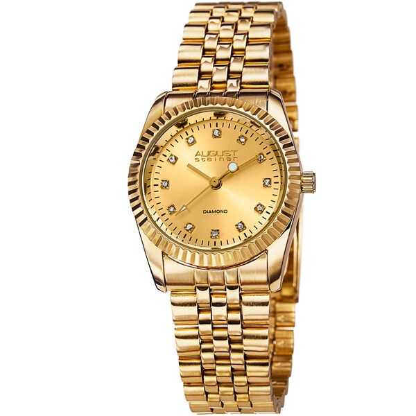August Steiner Women's Diamond Markers Stainless Steel Bracelet Watch - Gold