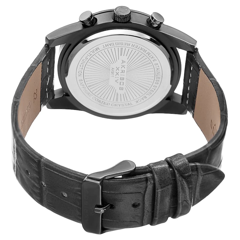Akribos XXIV Men's Swiss Quartz Multifunction Dual-Zone Gray Leather Strap Watch - Red