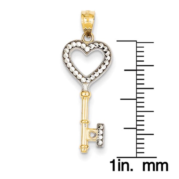 14k Yellow with White Rhodium Two-tone Gold I Love You Key Pendant