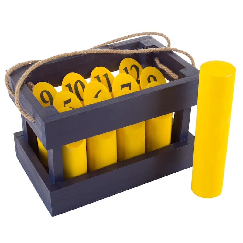 Wooden Throwing Game Set, 12 Numbered Pins Hey Play - 11 x 7.25 x 7