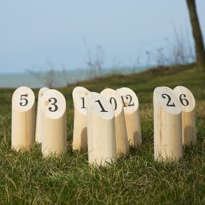 Wooden Throwing Game Set, 12 Numbered Pins Hey Play - 11 x 7.25 x 7