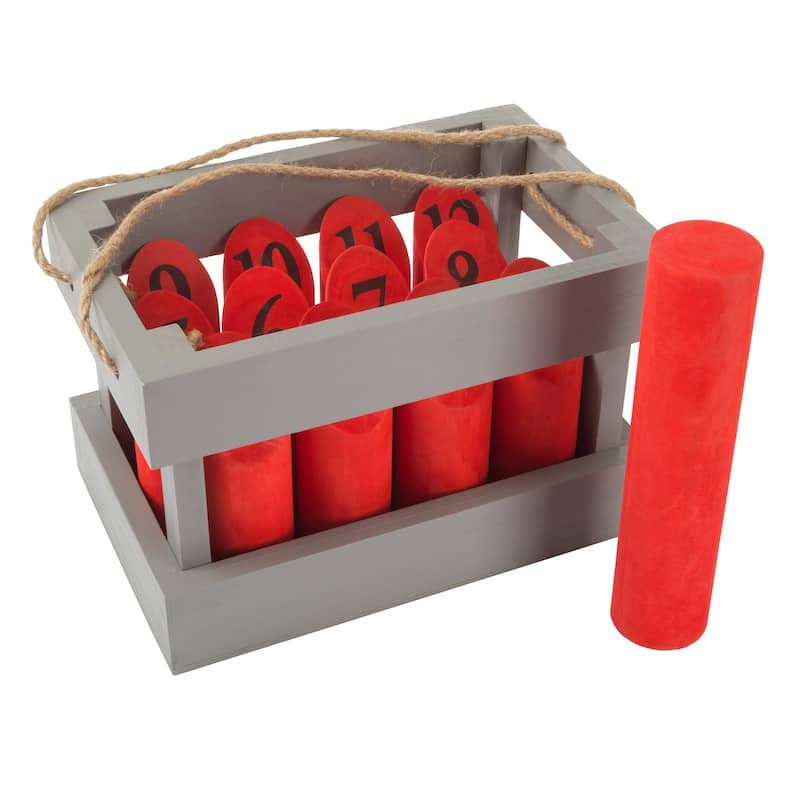 Wooden Throwing Game Set, 12 Numbered Pins Hey Play - 11 x 7.25 x 7