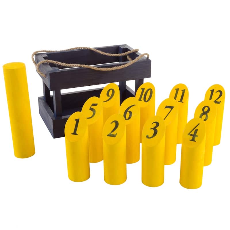 Wooden Throwing Game Set, 12 Numbered Pins Hey Play - 11 x 7.25 x 7