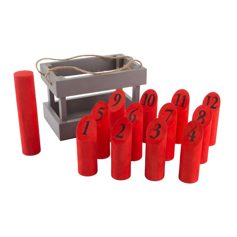 Wooden Throwing Game Set, 12 Numbered Pins Hey Play - 11 x 7.25 x 7