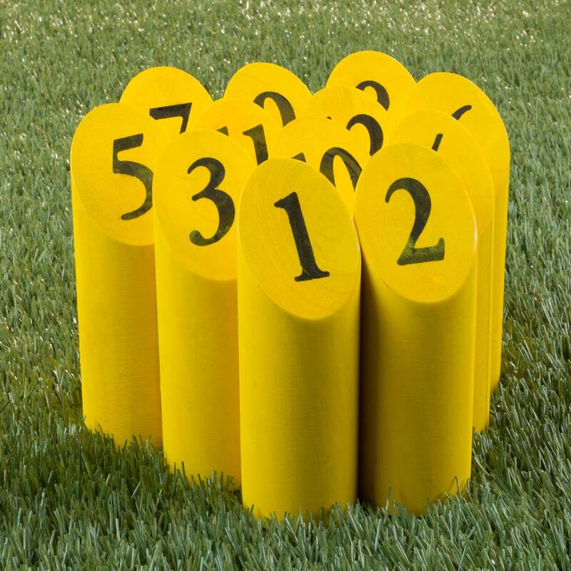Wooden Throwing Game Set, 12 Numbered Pins Hey Play - 11 x 7.25 x 7