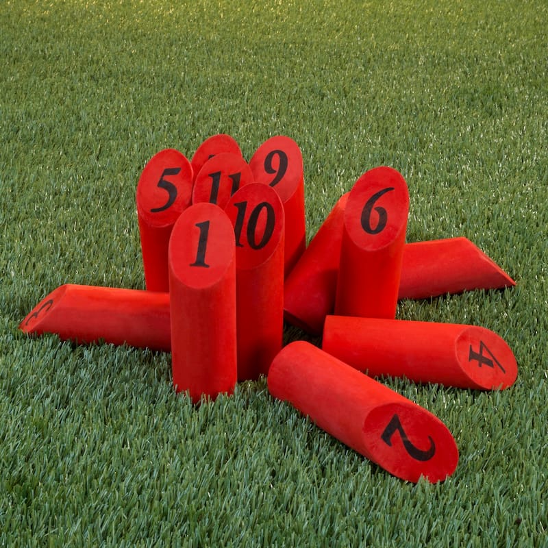 Wooden Throwing Game Set, 12 Numbered Pins Hey Play - 11 x 7.25 x 7