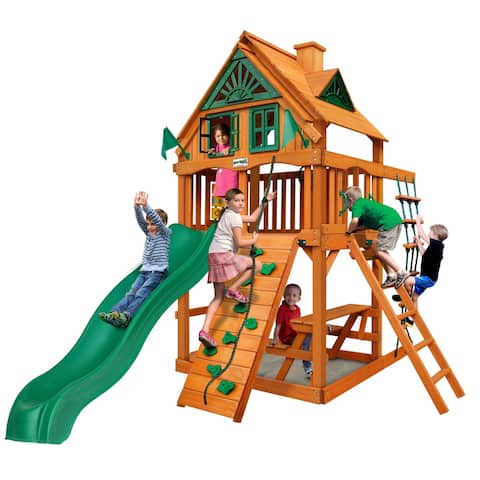 Gorilla Playsets Chateau Treehouse Tower Cedar Swing Set with Natural Cedar Posts - Brown