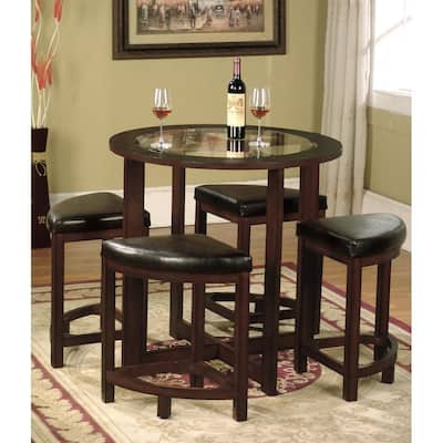 Copper Grove Sonfjallet Solid Wood Round Dining Set in Dark Brown with Glass Top