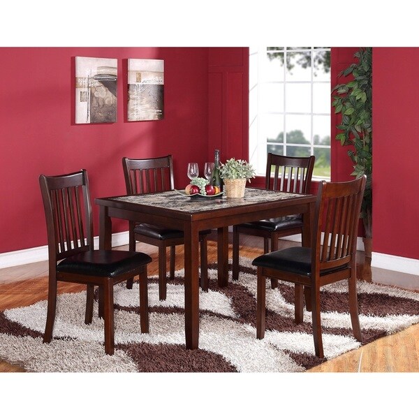 5 Piece Wooden Dining Set In Dark Brown With Artificial Marble 5 Piece Wooden Dining Set In Dark Brown With Artificial Marble Top