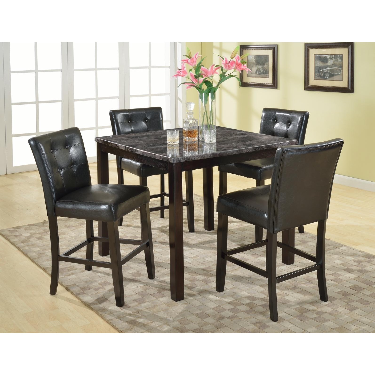 Shop Praia 5 Piece Artificial Dark Marble Pub Dining Table and Chairs ...