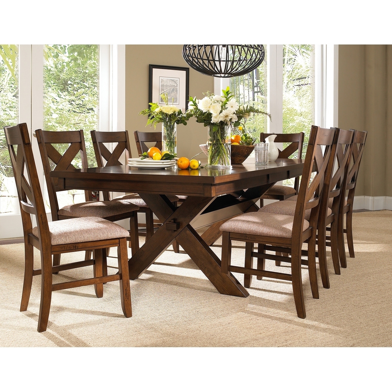 Shop 9 Piece Solid Wood Dining Set With Table And 8 Chairs