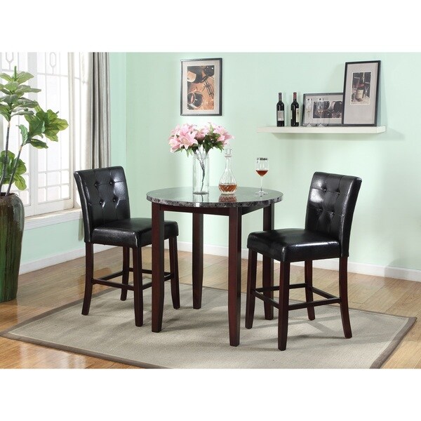 3 Piece Counter Height Set with Artificial Marble Table Top