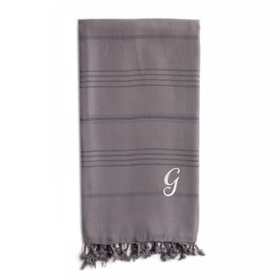 Authentic Sol Monogrammed Pestemal Fouta Grey Tonal Stripe Turkish Cotton Bath/ Beach Towel