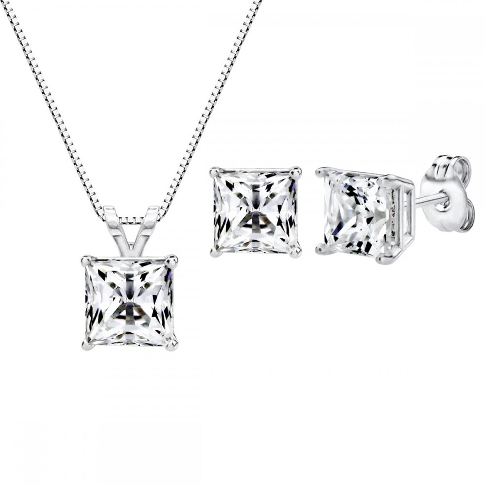Sterling Silver Swarovski Zirconia 3 Cttw 6mm Princess Cut Pendant And Earring Set Sterling Silver Swarovski Zirconia 3 Cttw 6mm Princess Cut Pendant And Earring Set
